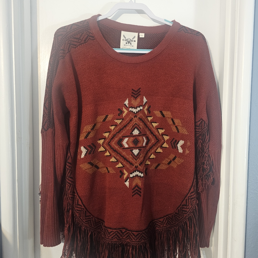 Cotton & Rye Women's Red Sweater with Fringe